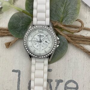 Fossil Silver and White Crystal Watch